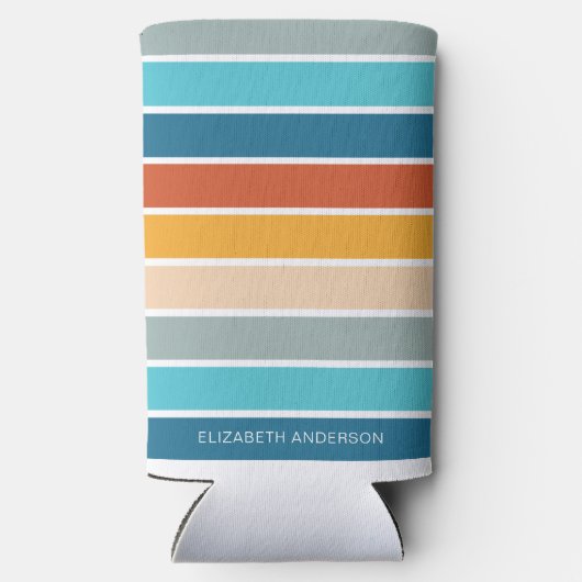 モダンレトロサンストライプドパーソナライズされた スリム缶クーラー (裏面)