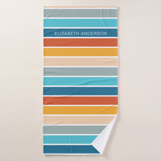 モダンレトロサンストライプドパーソナライズされた バスタオルセット (バスタオル)