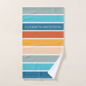 モダンレトロサンストライプドパーソナライズされた バスタオルセット (ハンドタオル)
