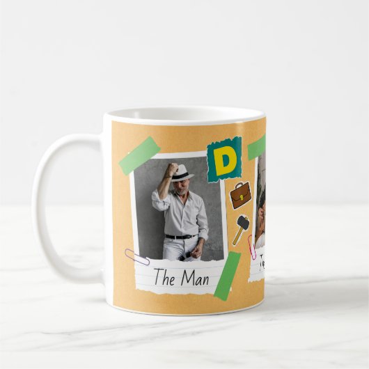 モダンレトロスクラップブックフォトコラージュ父の日 コーヒーマグカップ (左)