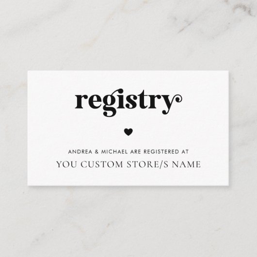 モダンレトロスクリプトハート ミニマルギフトレジストリー エンクロージャーカード (正面)
