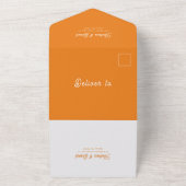 モダンレトロスクリプト明るいオレンジ色のQRコード結婚s オールインワン招待状 (外側)