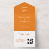 モダンレトロスクリプト明るいオレンジ色のQRコード結婚s オールインワン招待状 (内側)