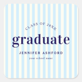 モダンレトロストライプネイビーブルー卒業パーティー スクエアシール