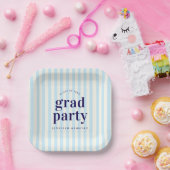 モダンレトロストライプネイビーブルー卒業パーティー ペーパープレート (パーティー)