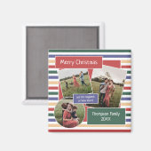 モダンレトロストライプ額写真クリスマス マグネット (正面/裏面)