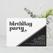モダンレトロタイポグラフィ | 黒と白の誕生日 招待状 (スタンド正面)