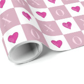 モダンレトロバレンタインハートXOチェック ラッピングペーパー (ロールコーナー)