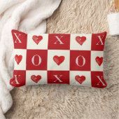 モダンレトロバレンタイン赤いハートXOチェック ランバークッション (ブランケット)
