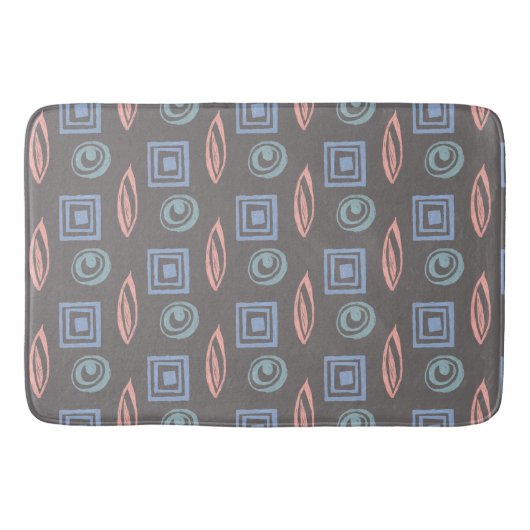 モダンレトロパタインスパイアーンブルーミントバラ金ゴールド バスマット (正面)