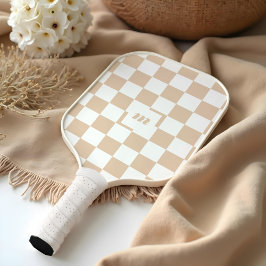 モダンレトロパタ市松模様にーンカスタムモノグラムタン ピックルボールラケット