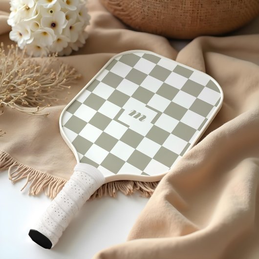 モダンレトロパタ市松模様にーンカスタムモノグラム ピックルボールラケット