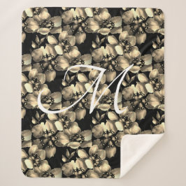 モダンレトロビクトリアン花柄モノグラム シェルパブランケット