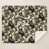 モダンレトロビクトリアン花柄モノグラム シェルパブランケット (正面(横))