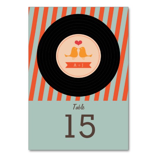 モダンレトロビニールレコードオレンジスカイブルー結婚ズ テーブルナンバー (正面)