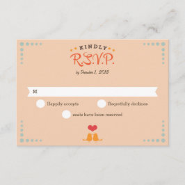 モダンレトロビニールレコードオレンジスカイブルーRSVP 出欠カード