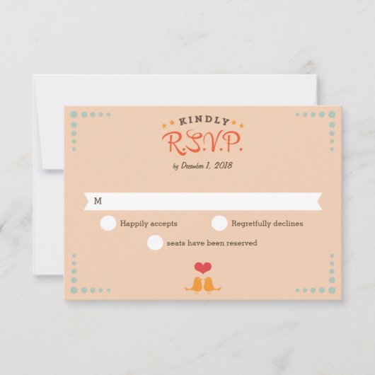 モダンレトロビニールレコードオレンジスカイブルーRSVP 出欠カード (正面)