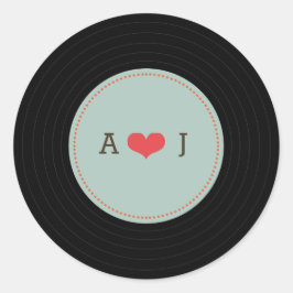 モダンレトロビニール結婚レコードの青い封筒 ラウンドシール