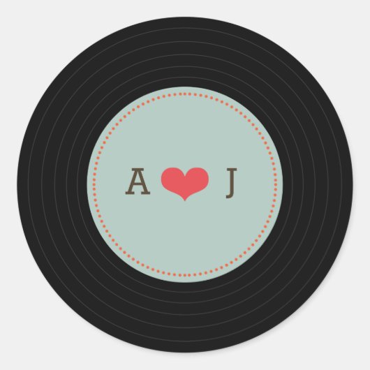 モダンレトロビニール結婚レコードの青い封筒 ラウンドシール (正面)