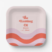モダンレトロピンクとオレンジのタイポグラフィの結婚Pa ペーパープレート (正面)