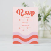 モダンレトロピンクとオレンジのタイポグラフィの結婚RS 出欠カード (スタンド正面)
