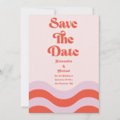 モダンレトロピンクとオレンジのタイポグラフィの結婚Sa セーブザデート (正面)