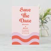 モダンレトロピンクとオレンジのタイポグラフィの結婚Sa セーブザデート (スタンド正面)