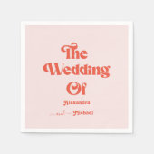モダンレトロピンクとオレンジのタイポグラフィ結婚ズ スタンダードカクテルナプキン (正面)