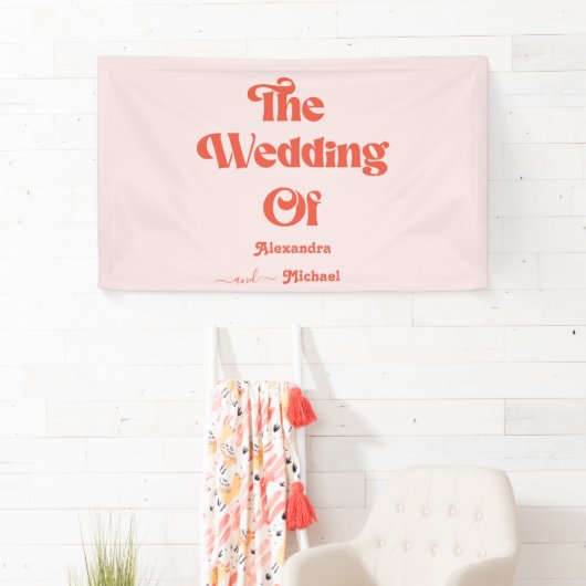 モダンレトロピンクとオレンジのタイポグラフィ結婚ズ 横断幕 (インサイチュ)