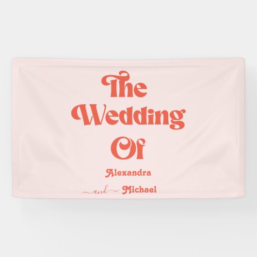 モダンレトロピンクとオレンジのタイポグラフィ結婚ズ 横断幕 (横)