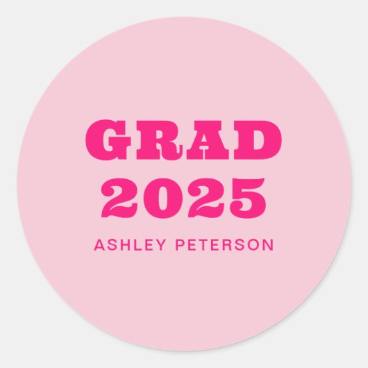 モダンレトロピンクはっきりしたタイポグラフィ卒業 ラウンドシール (正面)