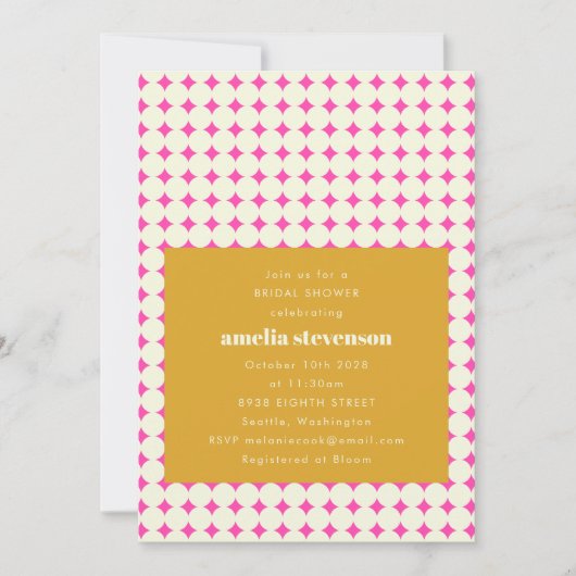 モダンレトロピンクイエロードットブライダルシャワー 招待状 (正面)