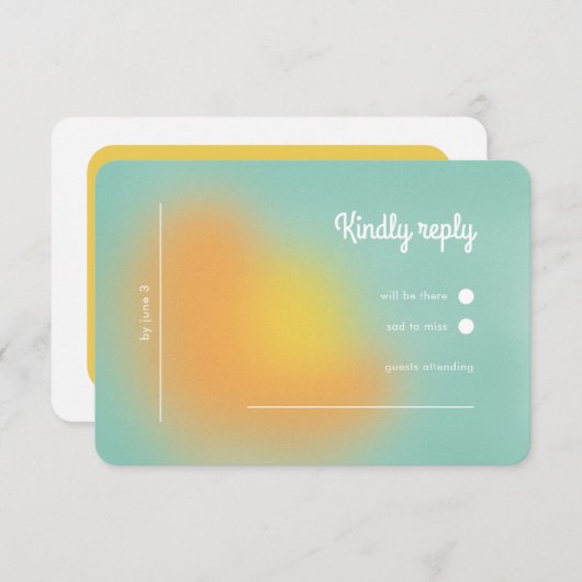 モダンレトロピンクオレンジ色グラデーショ結婚ン 出欠カード (正面/裏面)