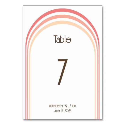 モダンレトロピンクピーチコーラルレインボー結婚ズ テーブルナンバー (正面)