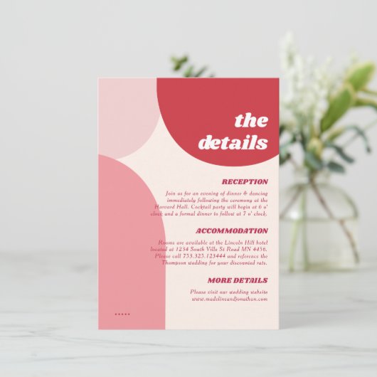 モダンレトロピンクレッドアー結婚チズ詳細 エンクロージャーカード (スタンド正面)