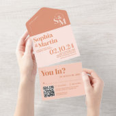 モダンレトロピーチ&クリームフォト結婚ズ オールインワン招待状 (貼ってはがせる)