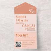 モダンレトロピーチ&クリームフォト結婚ズ オールインワン招待状 (内側)