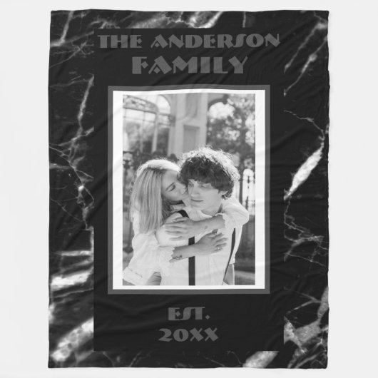 モダンレトロフォト白黒大理石デザイン フリースブランケット (正面)