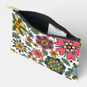 モダンレトロフローラスケッチシームレスパターンアート アクセサリーポーチ (見開き)