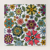 モダンレトロフローラスケッチシームレスパターンアート ジグソーパズル (横)