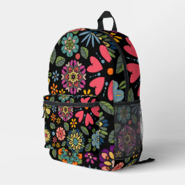 モダンレトロフローラスケッチシームレスパターンアート プリントバックパック
