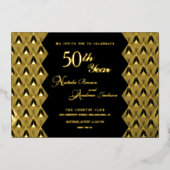 モダンレトロブラックと金ゴールド50周年記念 箔招待状 (正面)