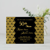 モダンレトロブラックと金ゴールド50周年記念 箔招待状 (立ち正面)