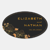 モダンレトロブラック&金ゴールドフローラ結婚ズ 楕円形シール (正面)