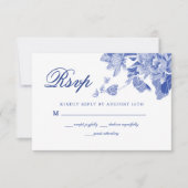 モダンレトロブルーとホワイトのChinoiserieフローラ 出欠カード (正面)