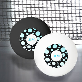 モダンレトロブルーポルカドットオンブラックピンポン 卓球ボール