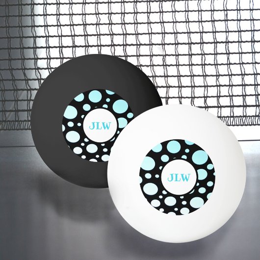 モダンレトロブルーポルカドットオンブラックピンポン 卓球ボール