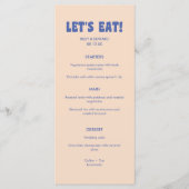 モダンレトロブルー&ベージュ「よ食べう!」 ウェディング メニュー (正面)