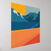 モダンレトロマウンテンランドスケープ鮮やか – 赤と 箔ポスター (レイダウン)