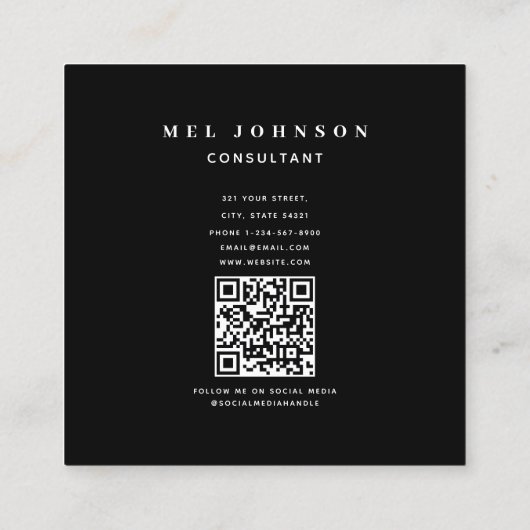 モダンレトロミニマルイニシャルQRコード スクエア名刺 (裏面)